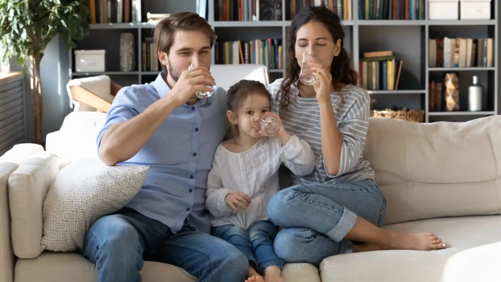 family-drinking-water